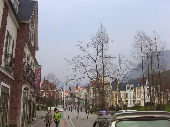 Street view of French-style buildings in Bailu Town