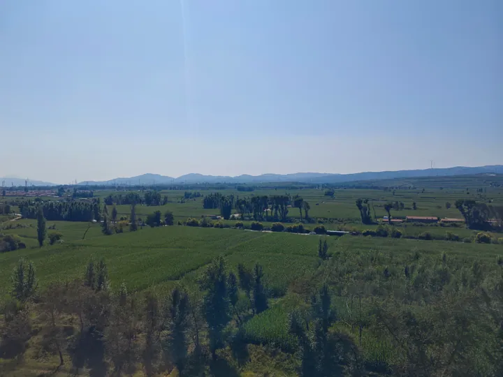 Rural landscape with fields and hills near Chaigoubu, Huai'an County