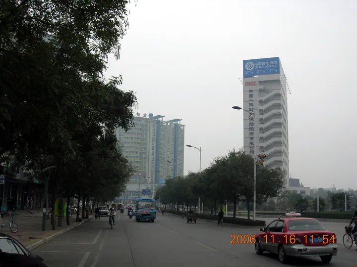 Urban street with a high-rise office building in Nanqiao District, Chuzhou