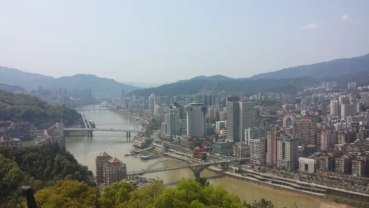 River, bridges and high-rise skyline of Nanping City, Yanping District