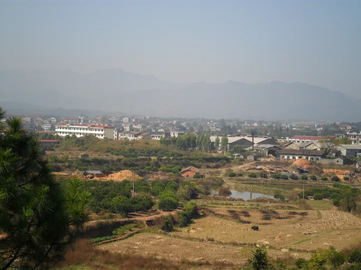 Town and farmland view in Nanfeng County