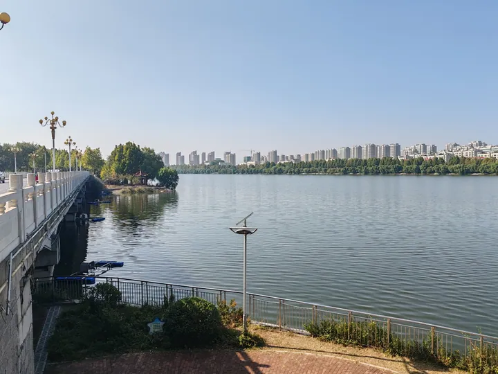 Wei River waterfront and skyline in Zhucheng