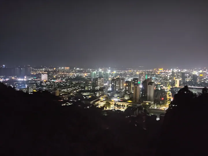 Night skyline of Dongping County seat viewed from a hillside