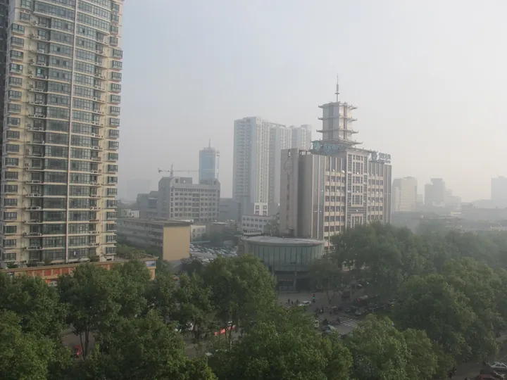 Hazy skyline of high-rise buildings in Luoyang
