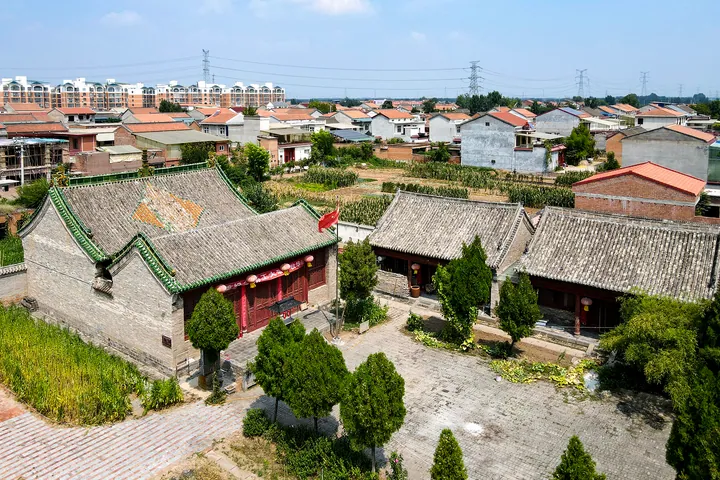 Aerial view of the Emperor Tang Temple courtyard in Qinyang