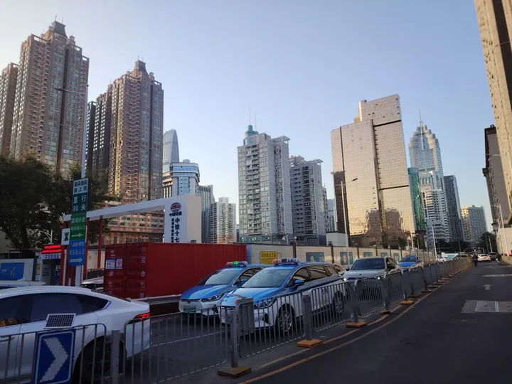 Tall modern skyscrapers against a clear sky in Luohu District, Shenzhen