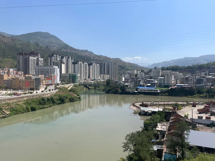 Ganluo County seat centre skyline along the river