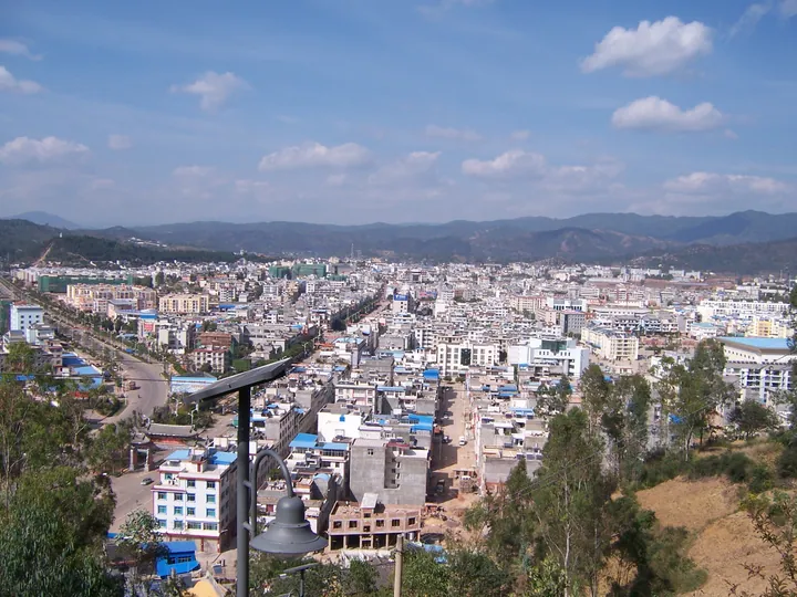 Hillside view of Dayao County town