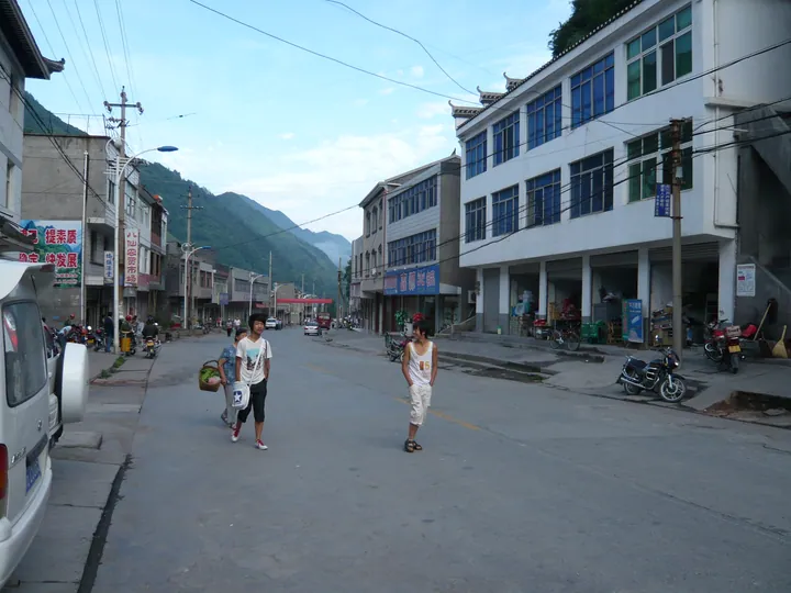 Small-town street in Baxian, Pingli County