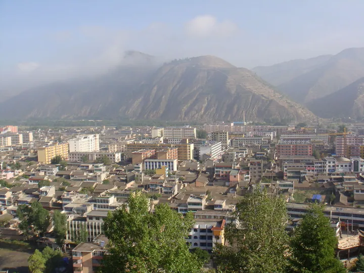 Hillside view of Minyang town in Min County, Dingxi Prefecture
