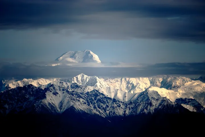 Snow-capped Tomur Peak rising above the Tian Shan range