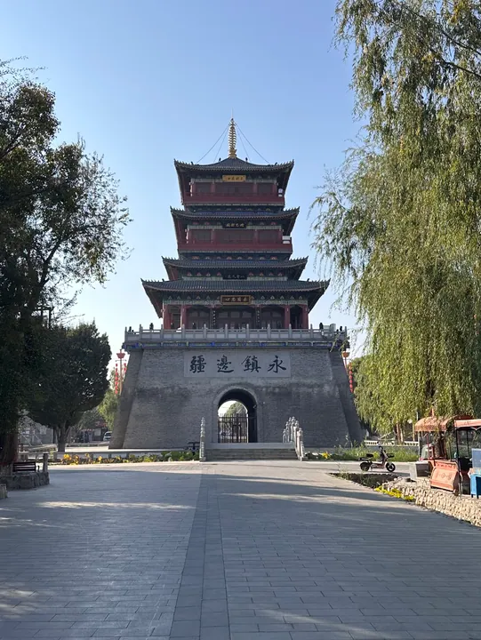 Multi-tiered pagoda-style Weizhen Tower in Qapqal Xibe Autonomous County