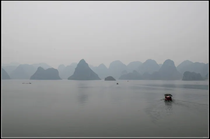 Karst peaks over Quyang Lake, Jingxi, Guangxi