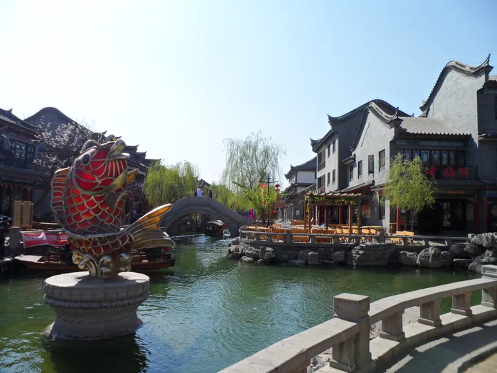 Canal and arch bridge in Luanzhou Ancient City, Tangshan