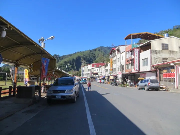 A small mountain town street lined with shops in Taoyuan District, Kaohsiung