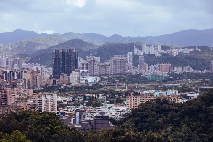 Skyline of Xindian District with mountains in the background