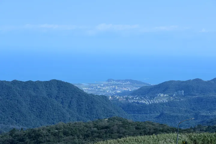 Coastal town of Jinshan District nestled between hills and the sea