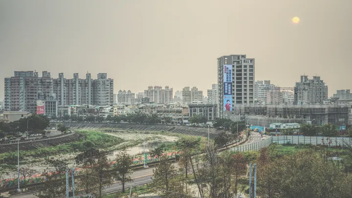 Hazy skyline of high-rise buildings in Beitun District, Taichung