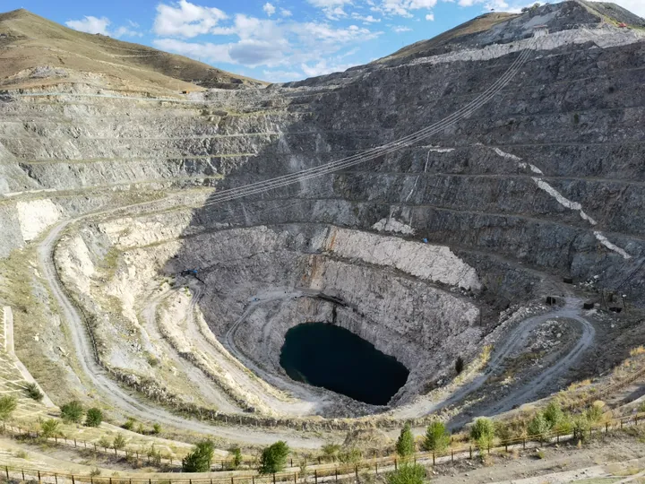 Terraced open-pit mine crater at Koktokay