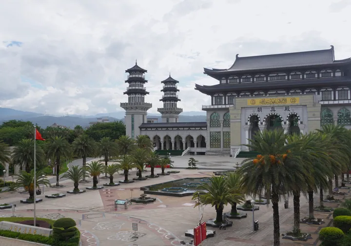 Elevated view of the Grand Mosque of Shadian's minarets and prayer hall