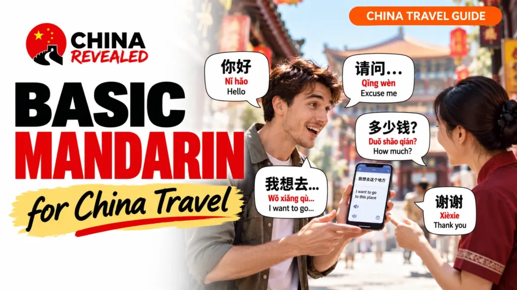 Basic Mandarin phrases for China travel – China Revealed language guide featuring essential Chinese words, pinyin pronunciation, and English translations for greetings, asking directions, shopping, and communicating with locals.