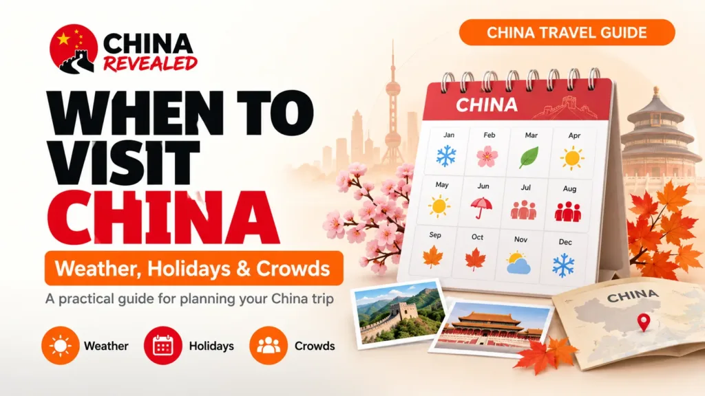 Best time to visit China – China Revealed travel guide covering monthly weather, seasons, public holidays, peak tourist crowds, and the best months to explore the Great Wall, Beijing, and other popular destinations.