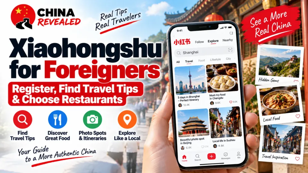 How to use Xiaohongshu (RedNote) in China – China Revealed travel guide showing how foreigners can register, find local travel tips, discover restaurants, explore hidden gems, and plan itineraries.