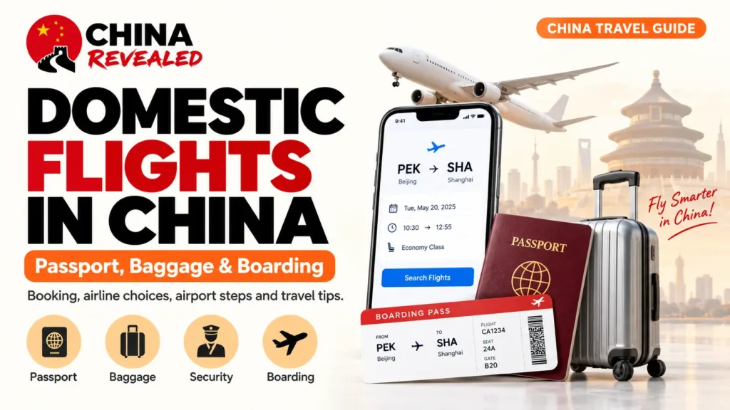 Domestic flights in China – China Revealed travel guide for foreigners covering flight booking, airline choices, passport requirements, baggage rules, airport security, check-in, and boarding procedures.