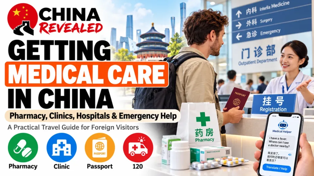 Getting medical care in China – China Revealed travel guide for foreigners covering pharmacies, clinics, hospital registration, passport requirements, emergency medical services (120), and getting medical help while traveling in China.