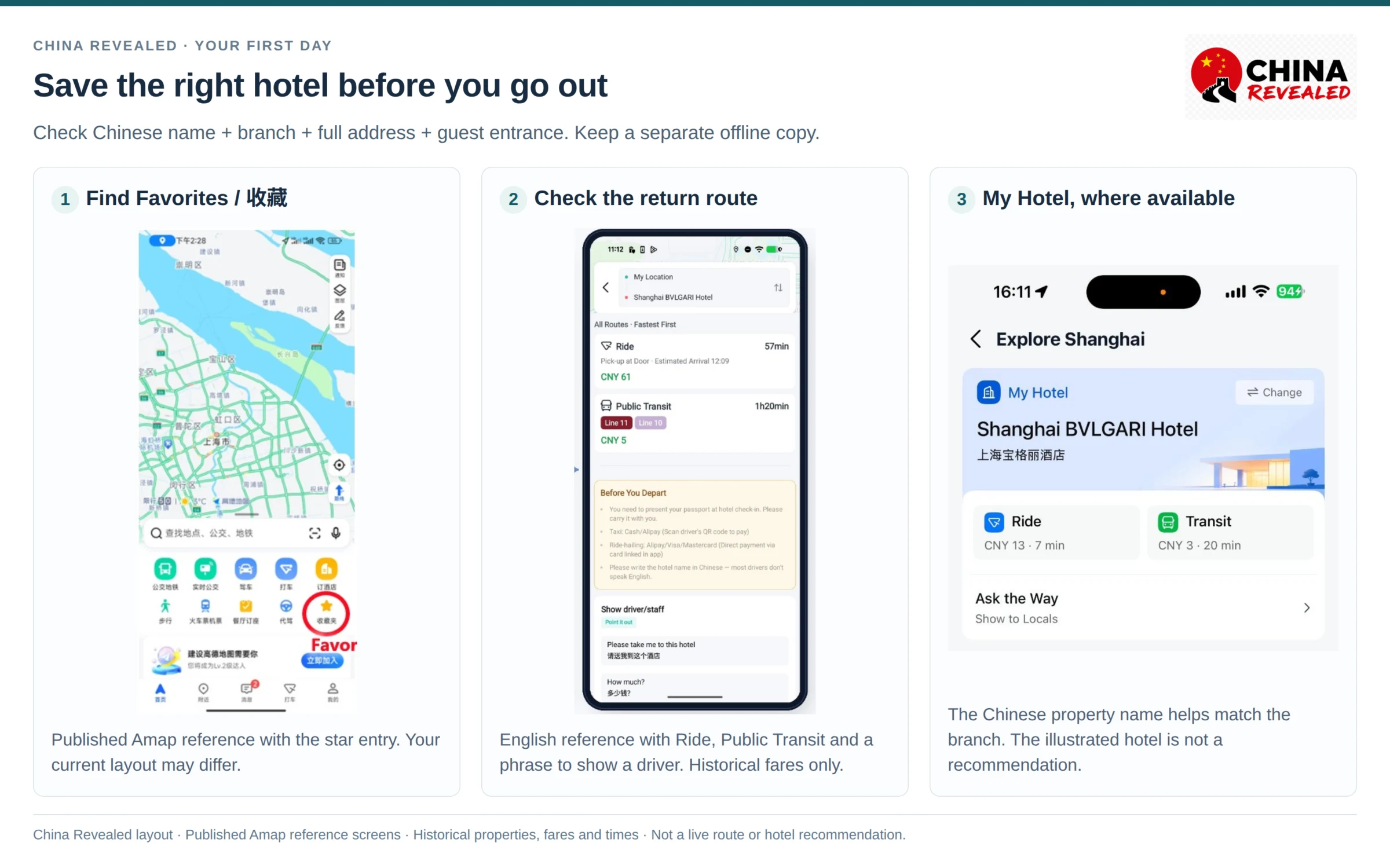 Save your hotel in Amap: the Favorites star, the route back to the hotel and My Hotel with the Chinese name