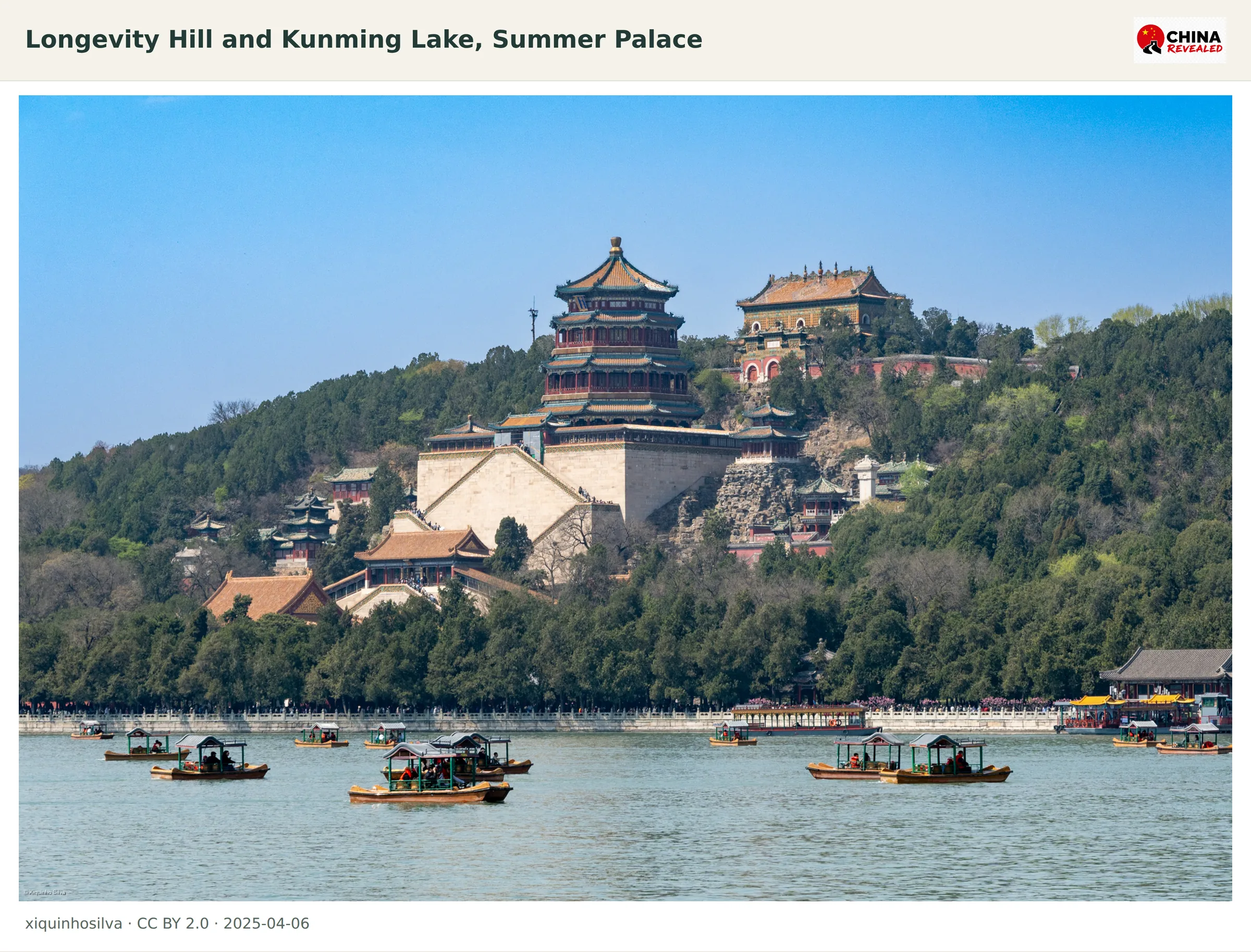 Longevity Hill pavilions and boats on Kunming Lake at Beijing's Summer Palace
