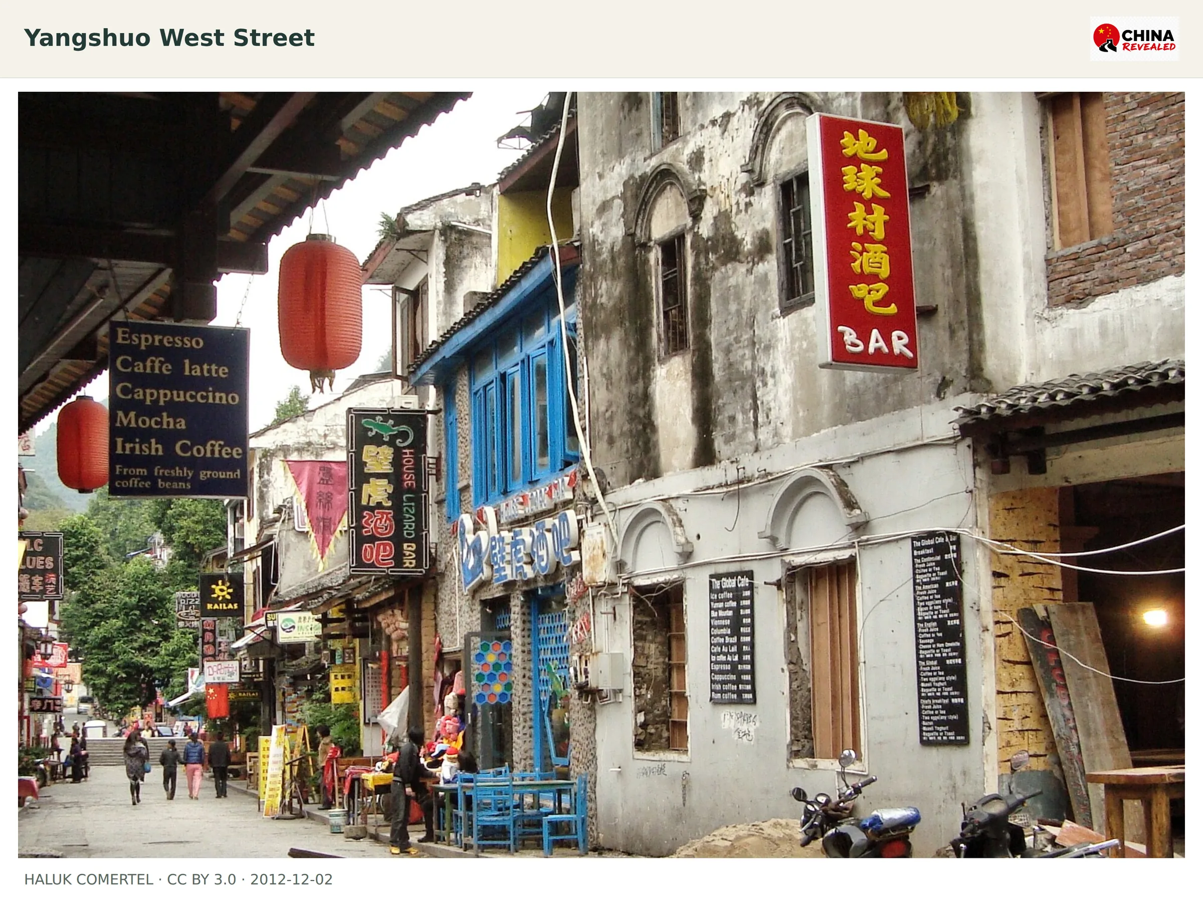 Lanterns and small shops along Yangshuo West Street